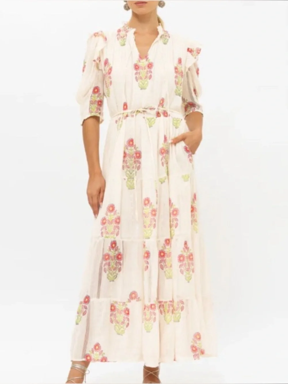 Oliphant Pintuck Ruffle Maxi Dress in Algarve Pink Size 2XL NWT - Picture 2 of 14